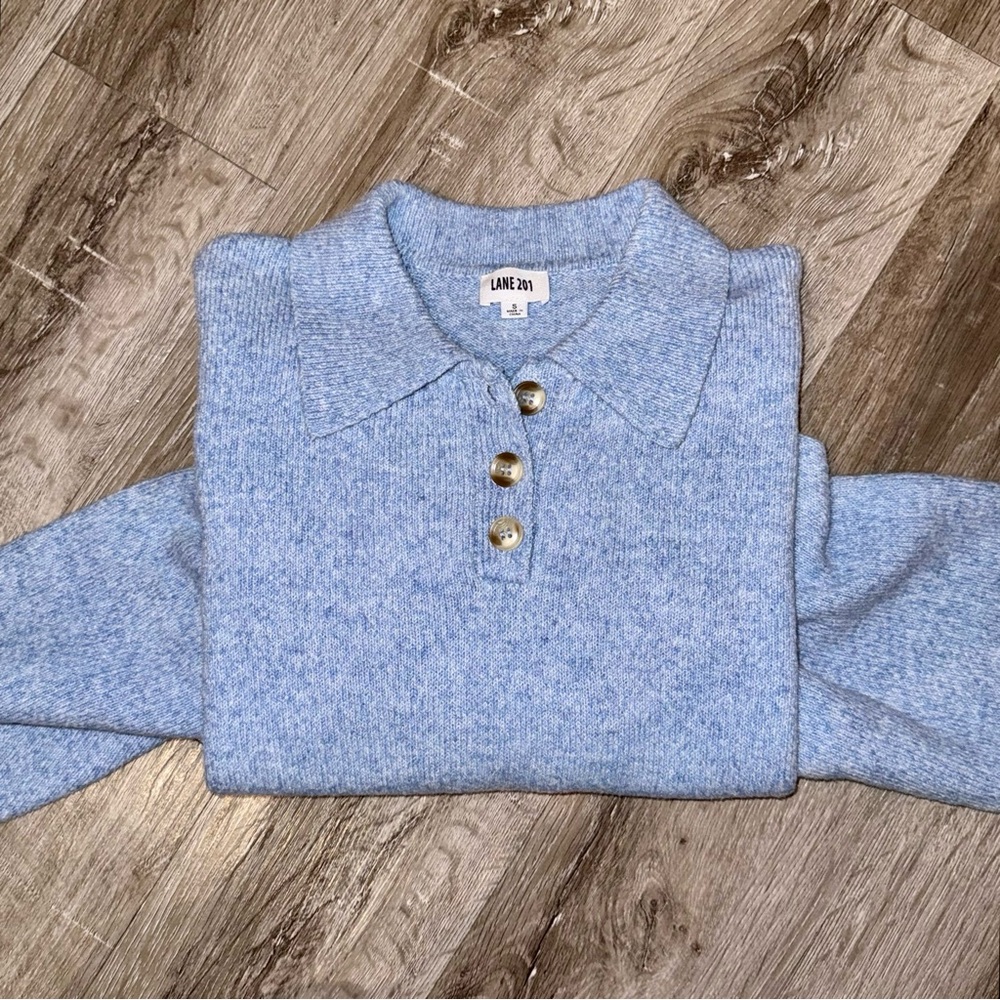 Lane 201 Collared Pullover Button Sweater Blue size Small